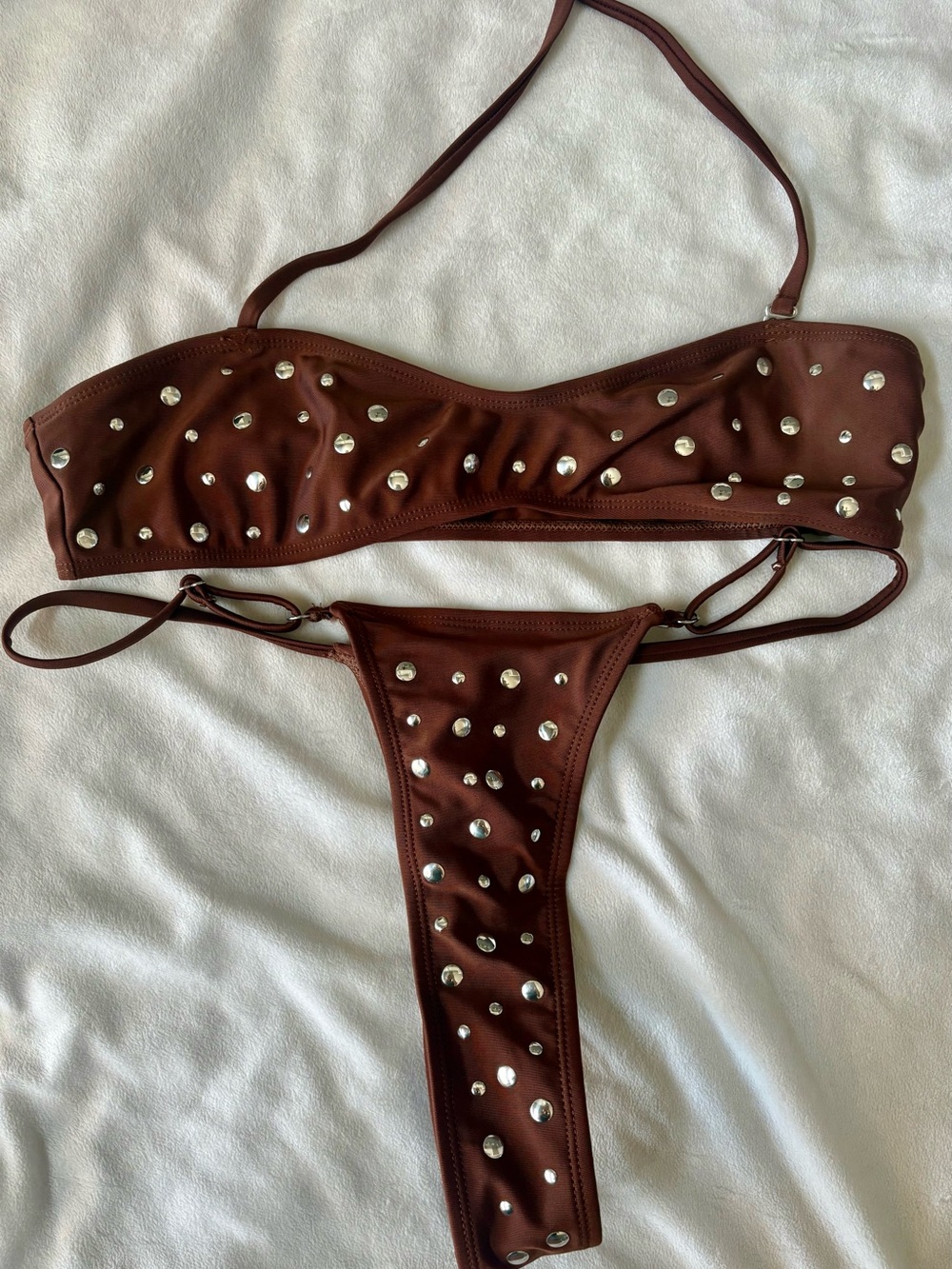 Brown Studded Bandeau Bikini Set - Women Swim